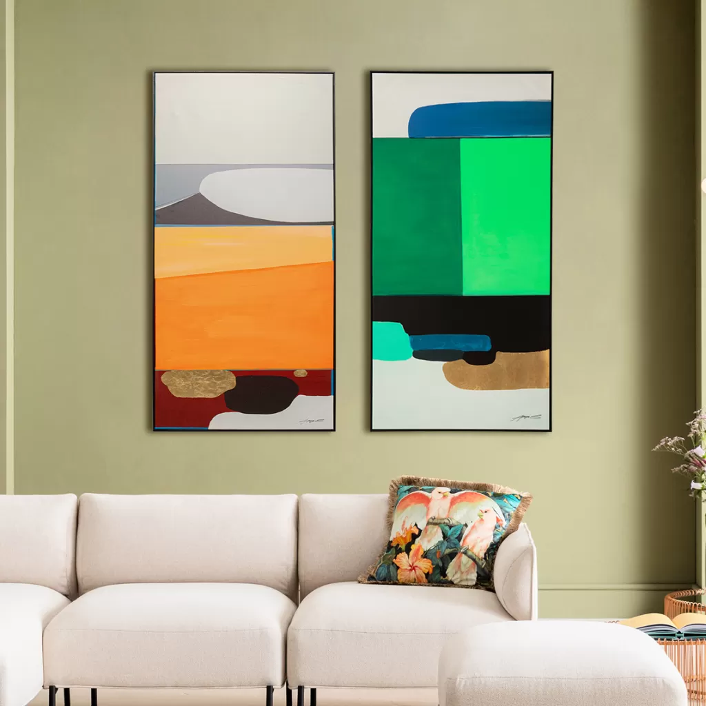 Taulut>KARE Design Abstract Shapes Kehystetty Taulu, Oranssi 73x143cm