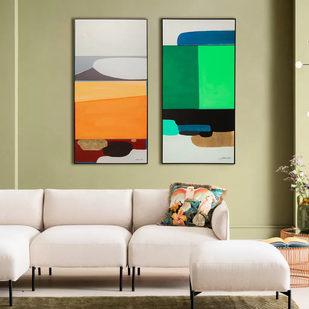 Taulut>KARE Design Abstract Shapes Kehystetty Taulu, Vihreä 73x143cm