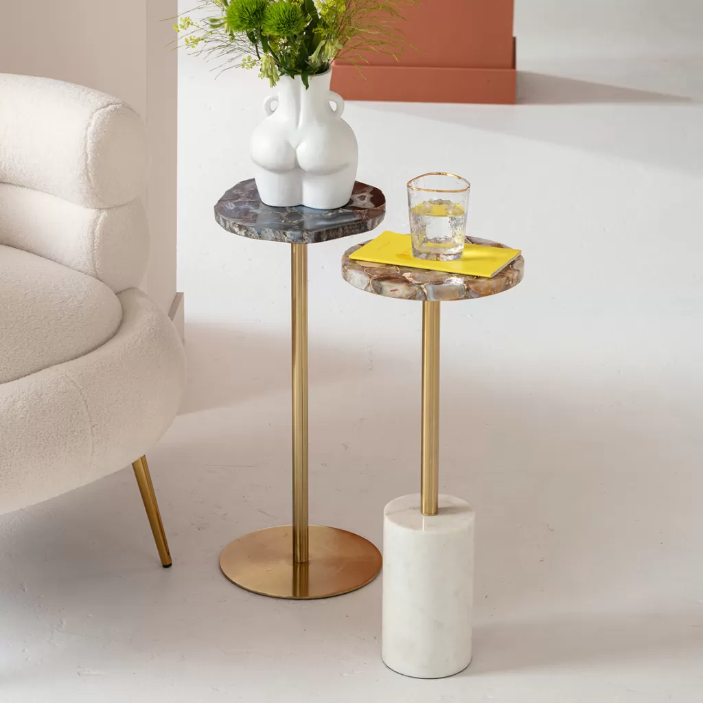 Sohvapöydät>KARE Design Agate Base Sivupöytä, Luonnonkivi, Metalli Ø25cm