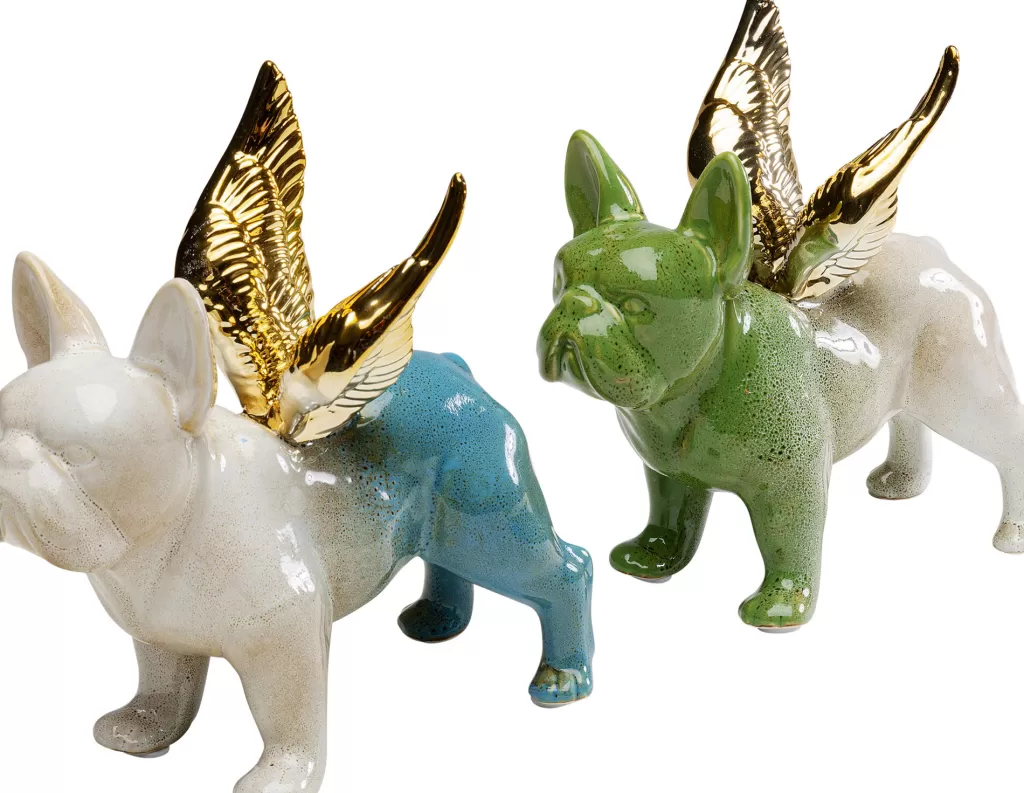 Koriste-Esineet>KARE Design Angel Wings Dog - Enkelikoira Koriste-esine, Vihreä Ja Sininen 2-setti