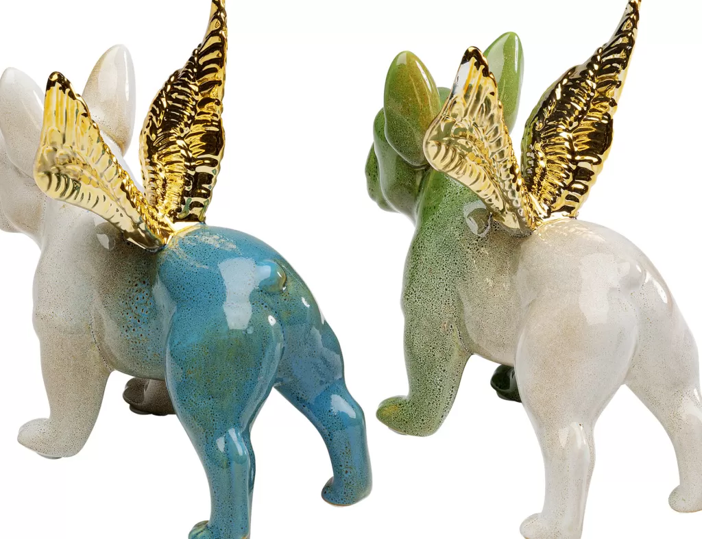 Koriste-Esineet>KARE Design Angel Wings Dog - Enkelikoira Koriste-esine, Vihreä Ja Sininen 2-setti