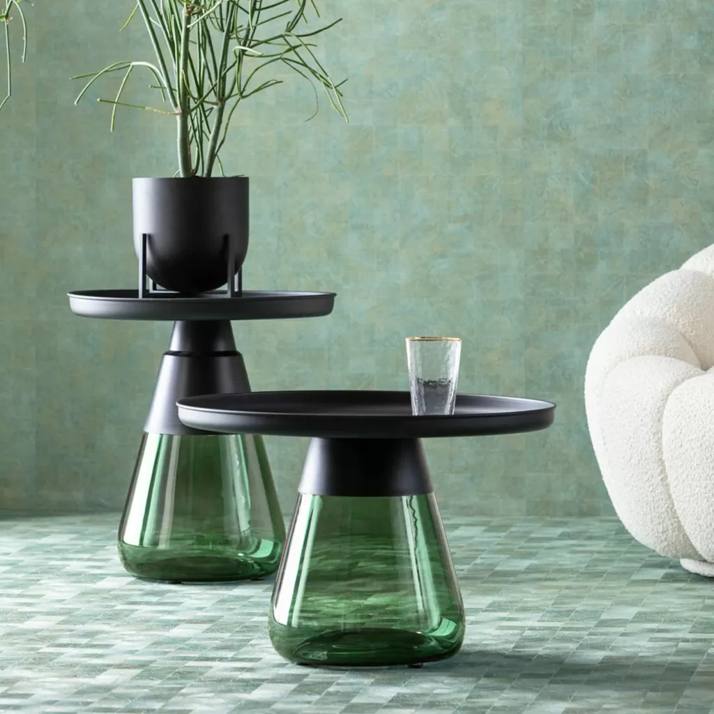 Sohvapöydät | Olohuone>KARE Design Bottiglia Sivupöytä, Vihreä/musta Ø50cm