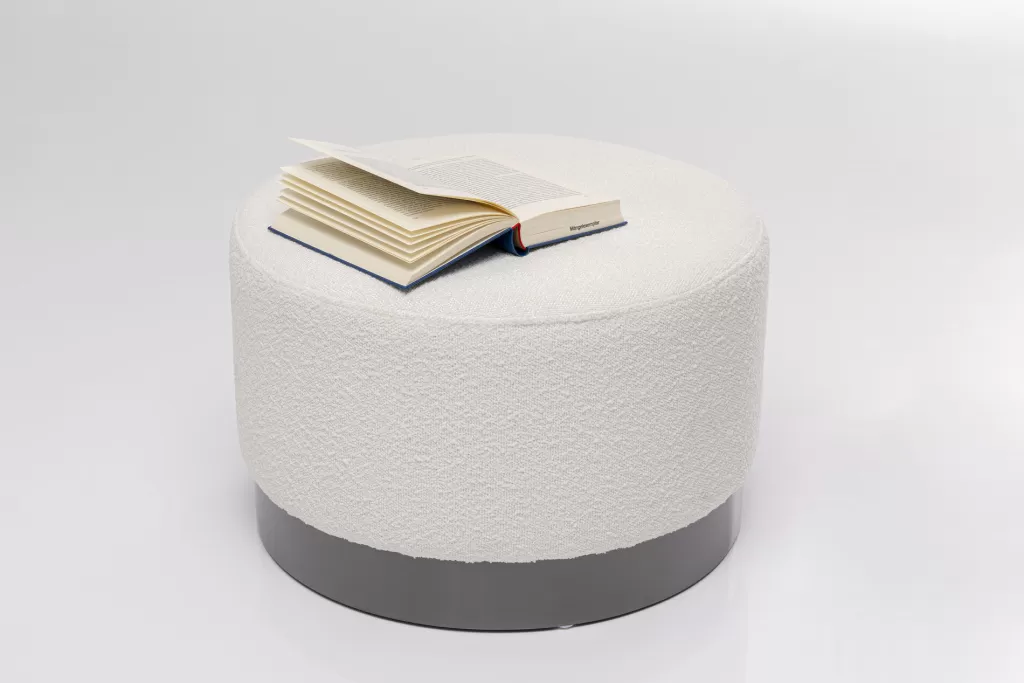 Rahit Ja Jakkarat>KARE Design Cherry Boucle Rahi, Jakkara, Kermanvärinen, Savunharmaa Ø55cm
