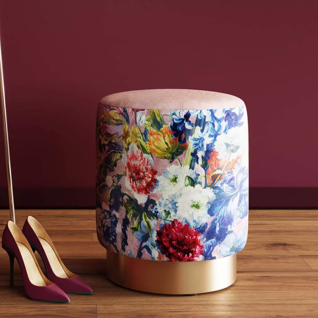 Rahit Ja Jakkarat>KARE Design Cherry Flower Kukat Roosa Jakkara, Palli, Messinki Ø32cm