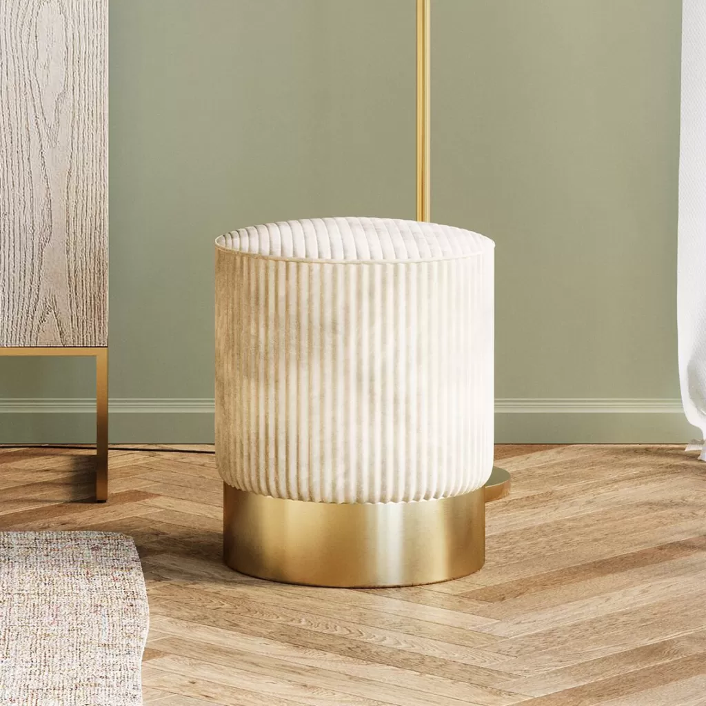 Rahit Ja Jakkarat>KARE Design Cherry Jakkara, Palli Samettia, Beige/messinki Ø35cm