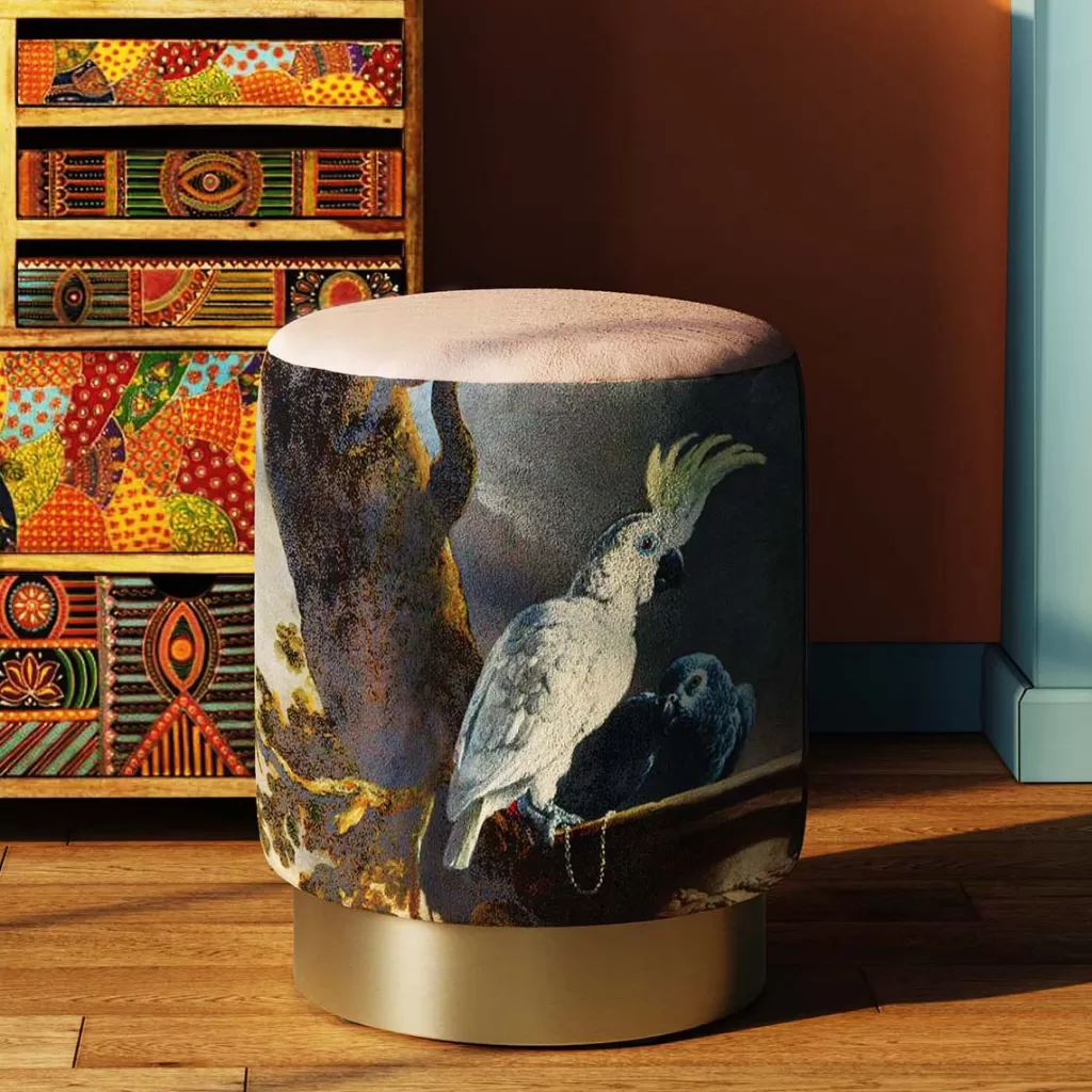 Rahit Ja Jakkarat>KARE Design Cherry Parrot Papukaija Jakkara, Palli, Messinki Ø32cm