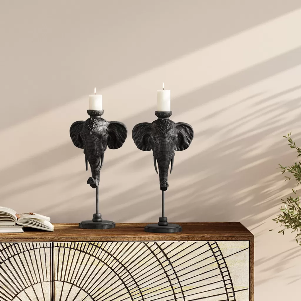 Lyhdyt | Kynttilänjalat>KARE Design Elephant Head Kynttilänjalka Musta 49cm