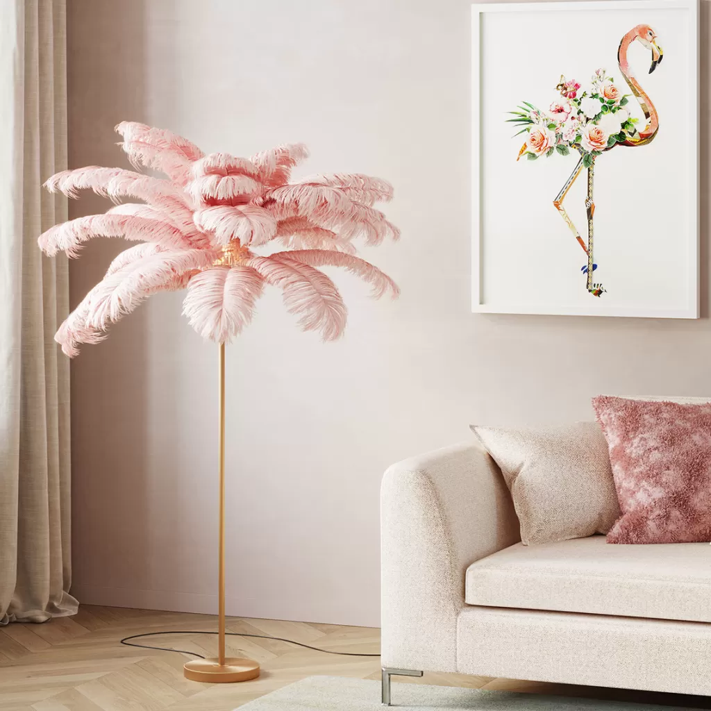 Lattiavalaisimet>KARE Design Feather Palm Lattiavalaisin Pinkki 165cm