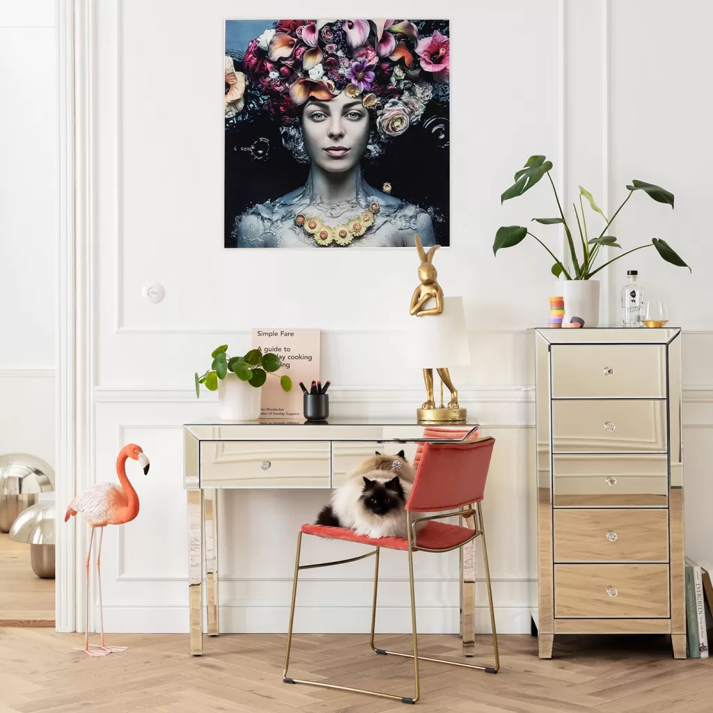 Taulut>KARE Design Flower Art Lady Lasitaulu 80x80cm