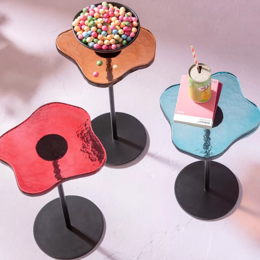 Sohvapöydät>KARE Design Lava Sivupöytä, Valettu Lasi, Metalli, Sininen Ø30cm