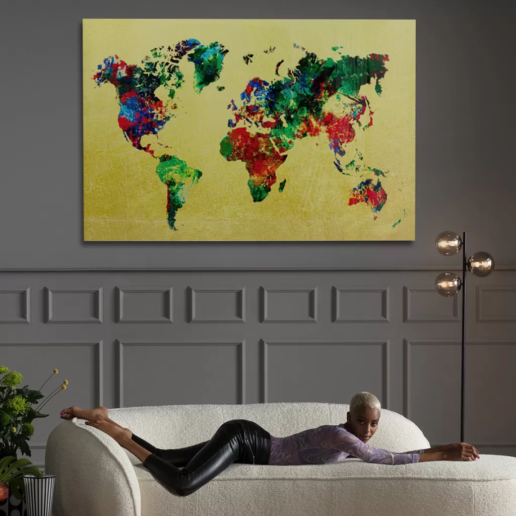 Taulut>KARE Design Metallic Colourful Map Lasitaulu 150x100cm