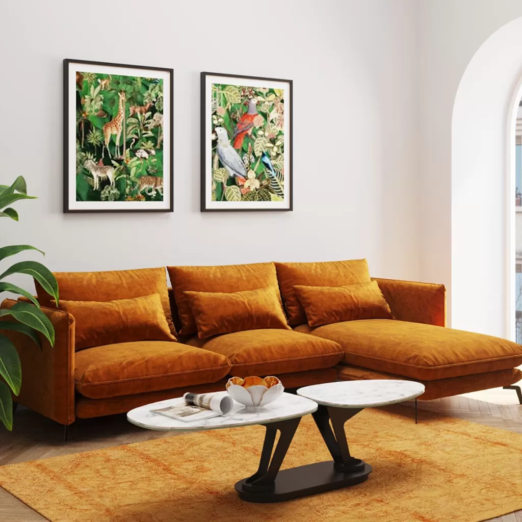 Olohuone | Kulmasohvat>KARE Design Monza Kulmasohva - Samettia, Curry, Oikea 296cm