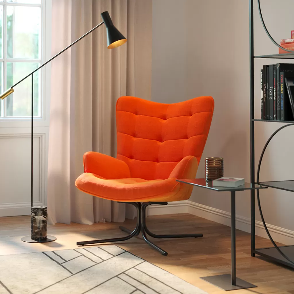Nojatuolit>KARE Design Oscar Kääntyvä Nojatuoli - Samettia, Oranssi