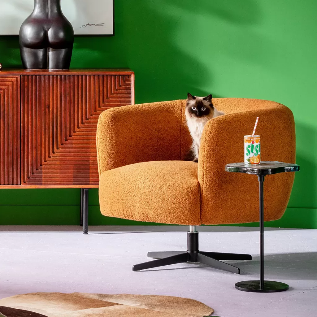 Nojatuolit>KARE Design Peony Fuzzy 360 Kääntyvä Nojatuoli, Teddykarva, Ruskea