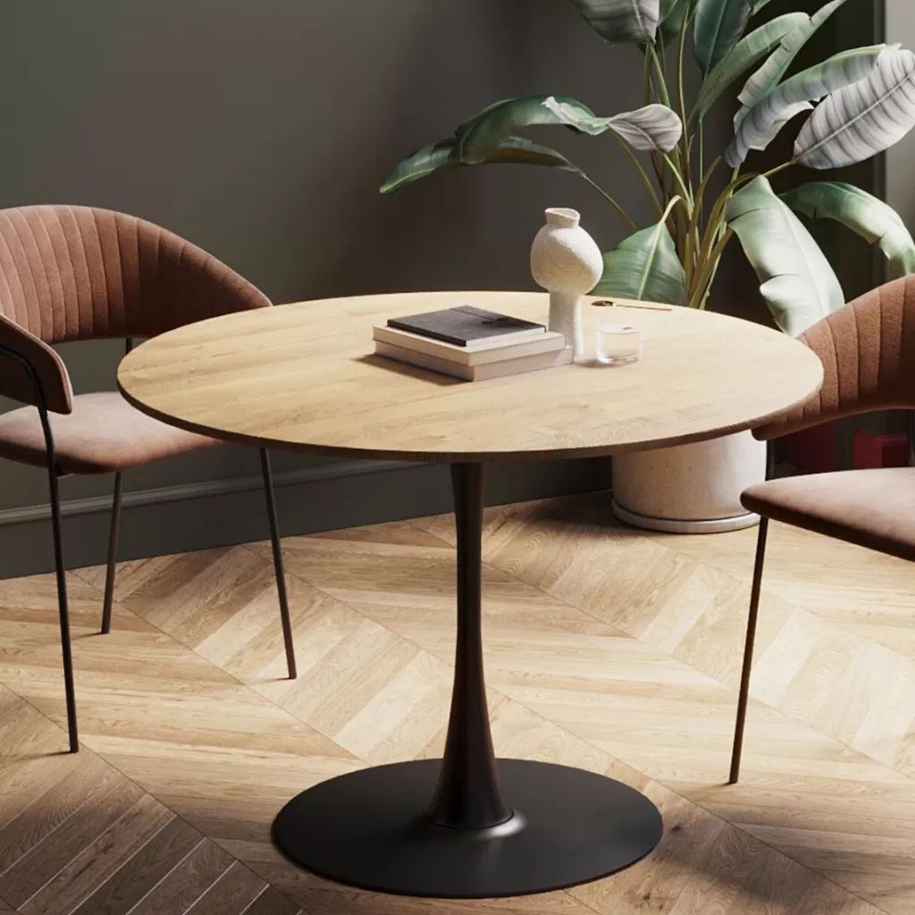 Pöydät>KARE Design Schickeria Pyoreä Ruokapöytä - Tammipinnoite, Musta Ø110cm