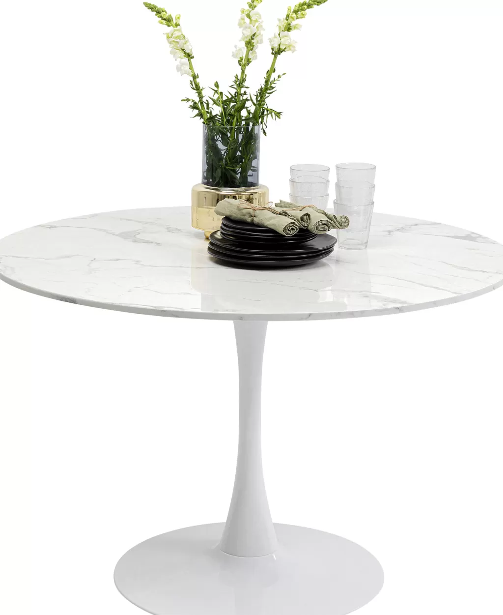 Pöydät>KARE Design Schickeria Pyöreä Pöytä - Marmorikuvioitu, Valkoinen Ø110cm