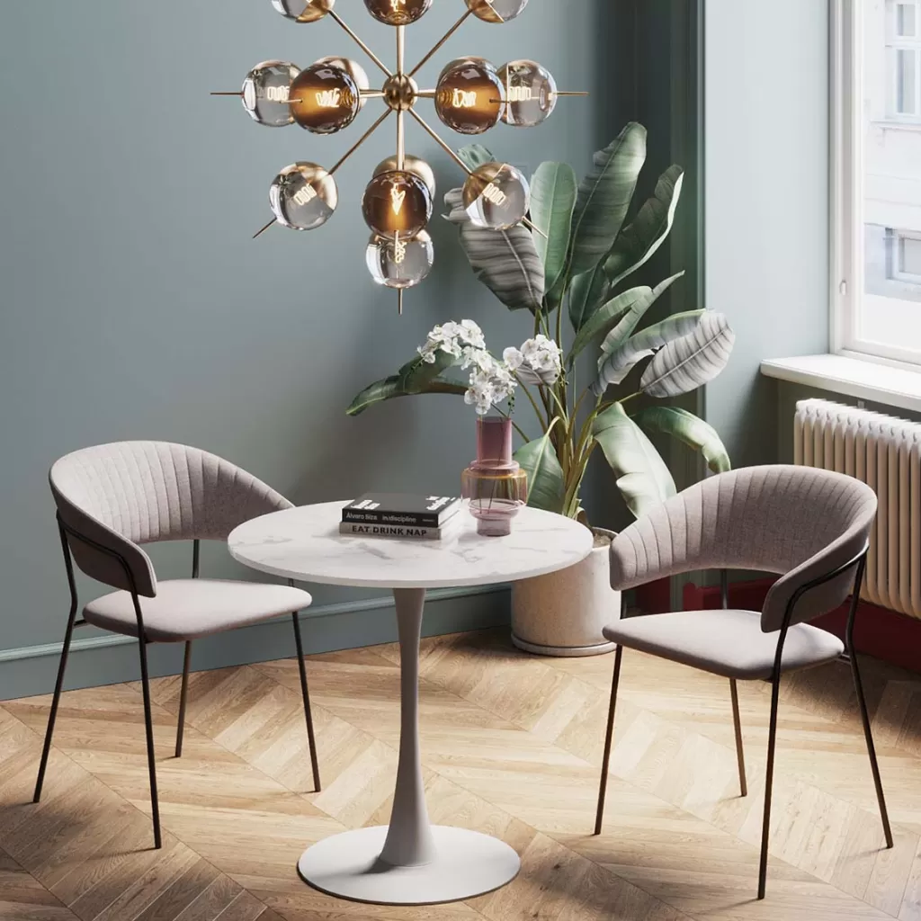 Pöydät>KARE Design Schickeria Pyöreä Pöytä -marmorikuvioitu, Valkoinen Ø80cm