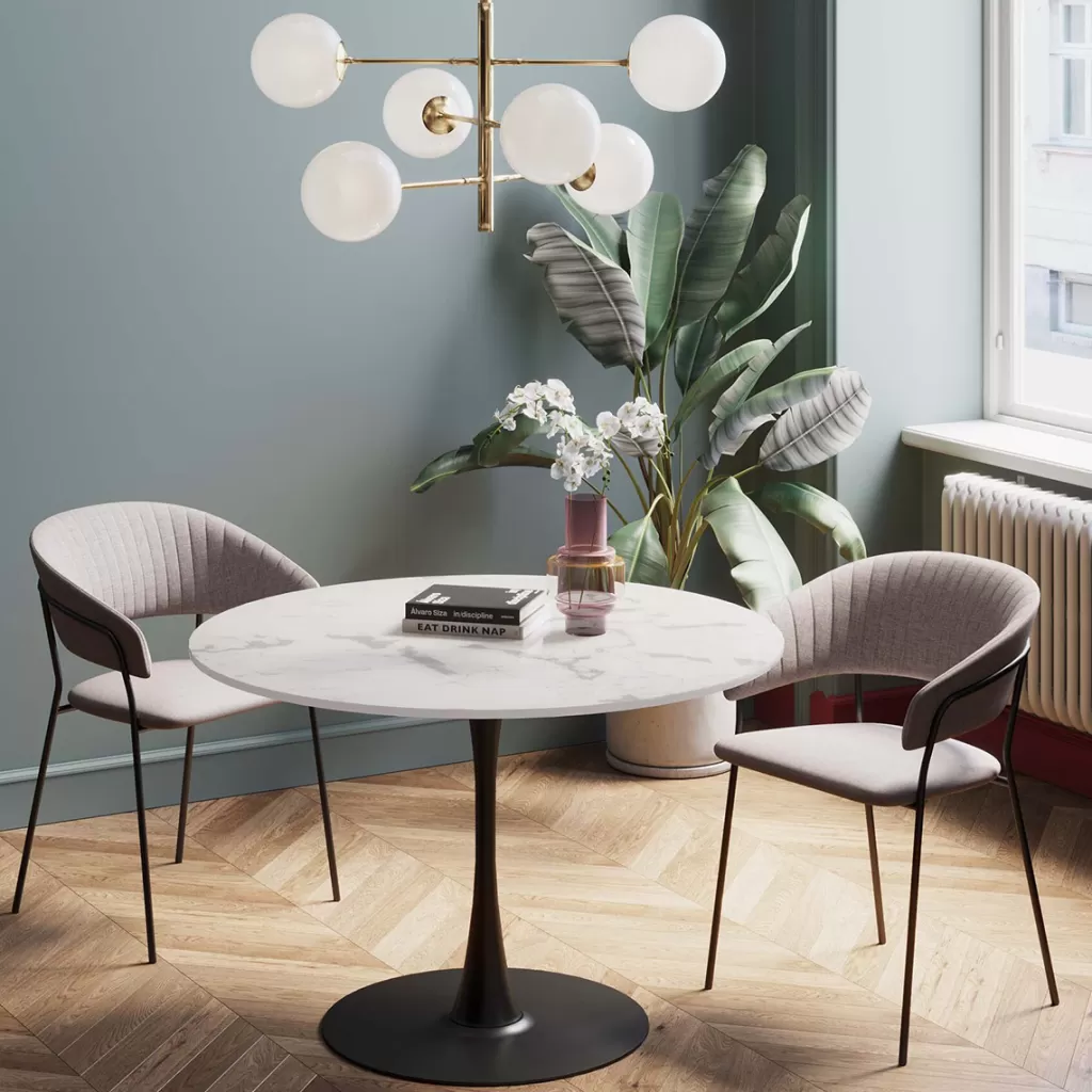 Pöydät>KARE Design Schickeria Pyöreä Ruokapöytä - Marmorikuosi, Valkoinen/musta Ø110cm