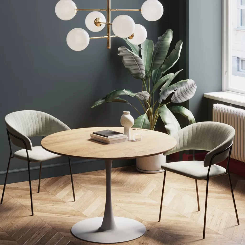 Pöydät>KARE Design Schickeria Pyöreä Ruokapöytä - Tammipinnoite, Valkoinen Ø110cm