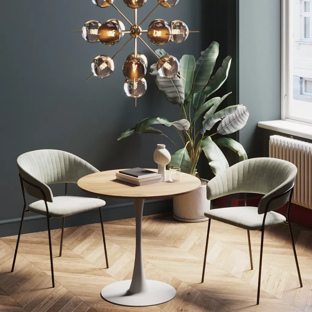 Pöydät>KARE Design Schickeria Pyöreä Ruokapöytä - Tammipinnoite, Valkoinen Ø80cm