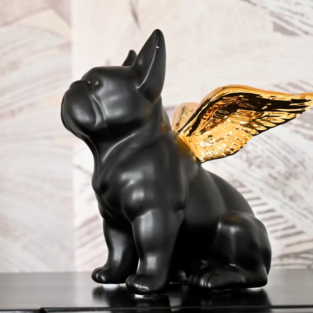 Koriste-Esineet>KARE Design Sitting Angel Dog Enkelikoira Koriste-esine, Kulta-musta