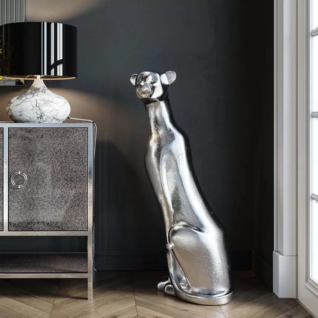 Jalalliset Koriste-Esineet>KARE Design Sitting Leopard Leopardi Koriste-esine, Hopea 150cm