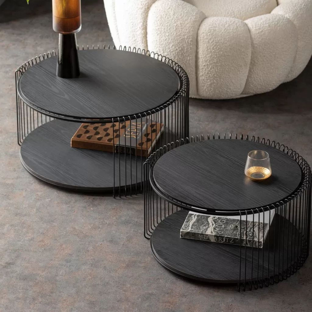 Sohvapöydät>KARE Design Wire Double Black Wood Sohvapöytä Musta (2/Setti)