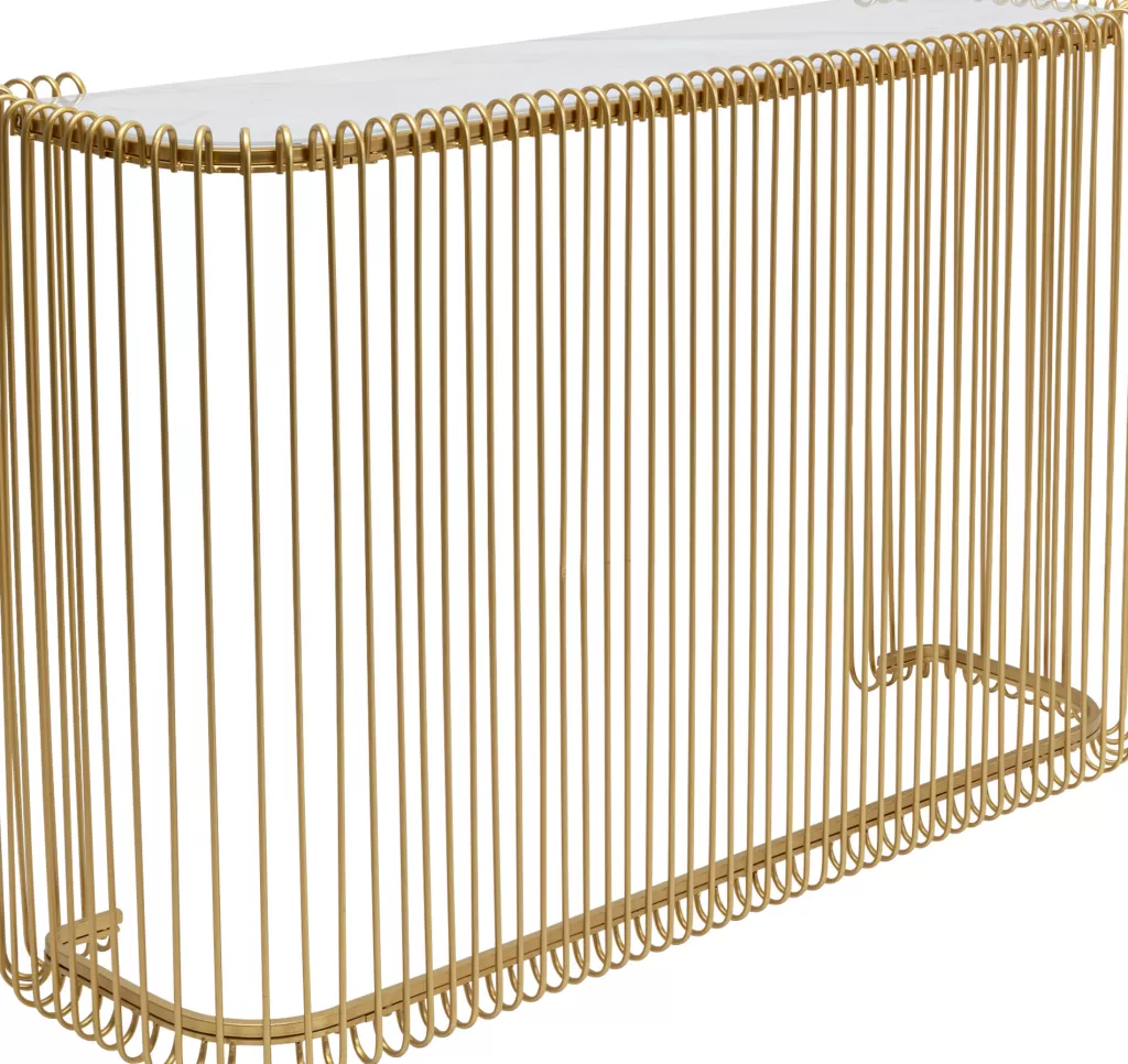 Konsolipöydät Ja Sivupöydät>KARE Design Wire Konsolipöytä - Marmorikuvioitu Lasi, Kulta 142x89cm